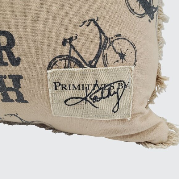 Decorative Primitives By Kathy Beach Day Bicycle Throw Pillow 19" X 12" Cotton & - Picture 3 of 6
